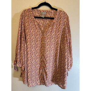 Catherine's Plus Size Multicolored V Neck Blouse‎ With Tie Cuffs Size 2X